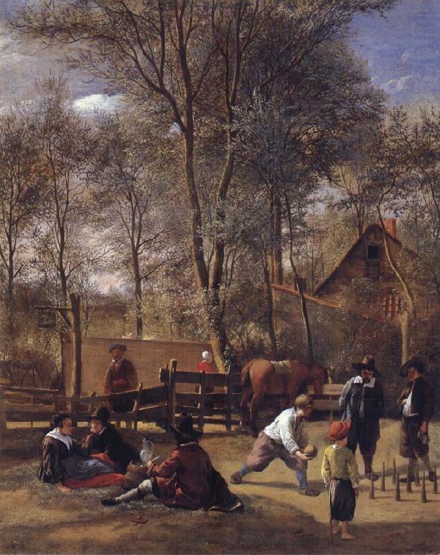 Skittle players outside an inn, Jan Steen